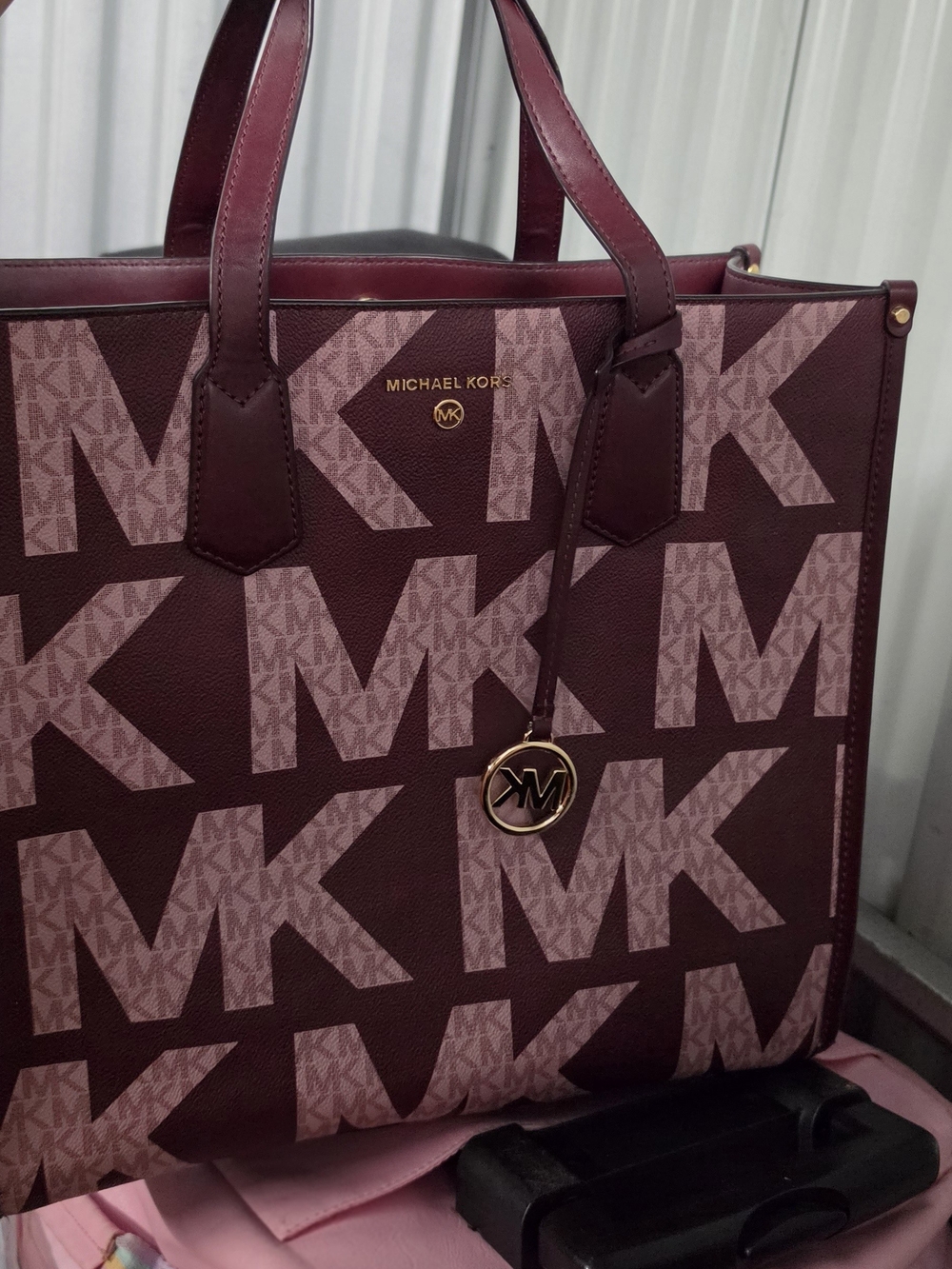 Michael Kors Women's MK Logo Tote Bag in Burgundy Pink